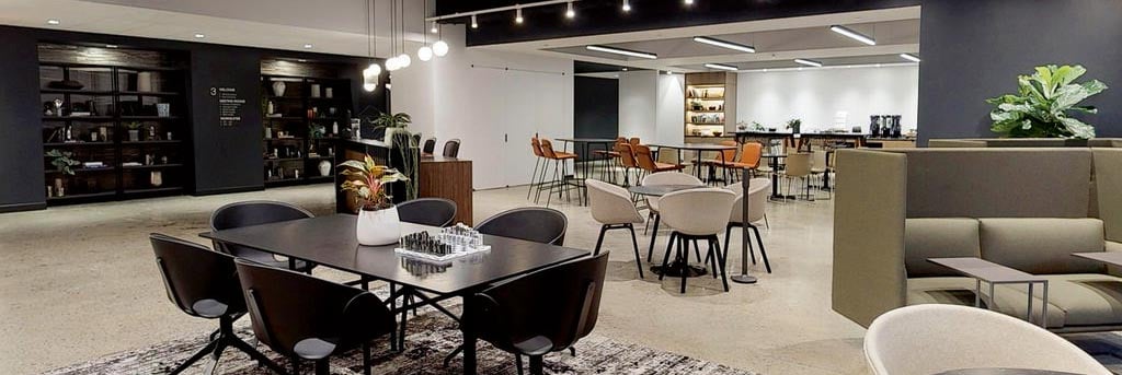 large meeting room with bar, built-in shelves and six subsections at Brookfield Place