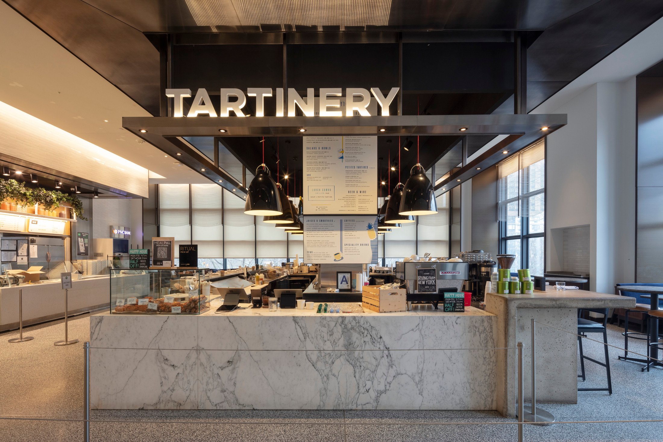Counter area of a food service establishment with the word