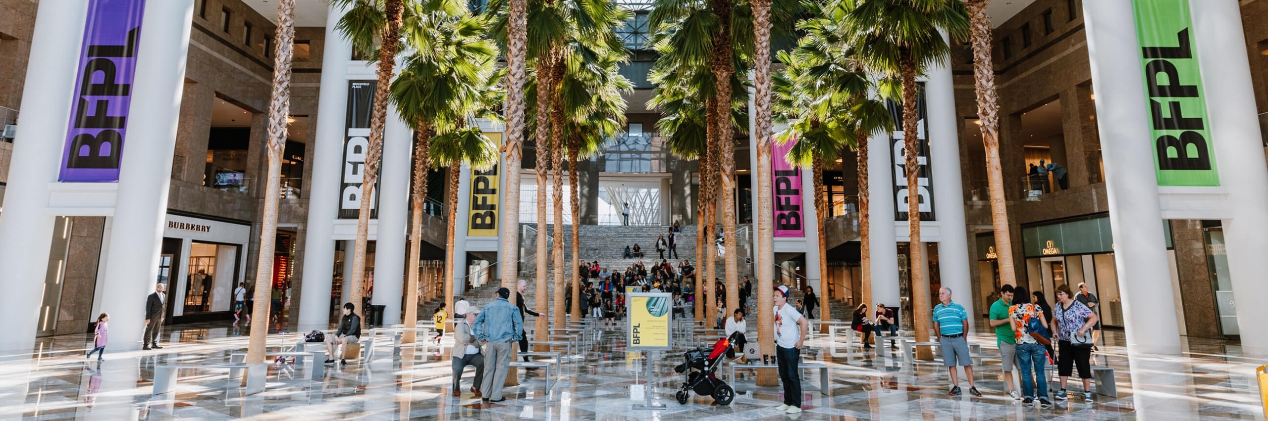 Interior of Brookfield Place with palm trees