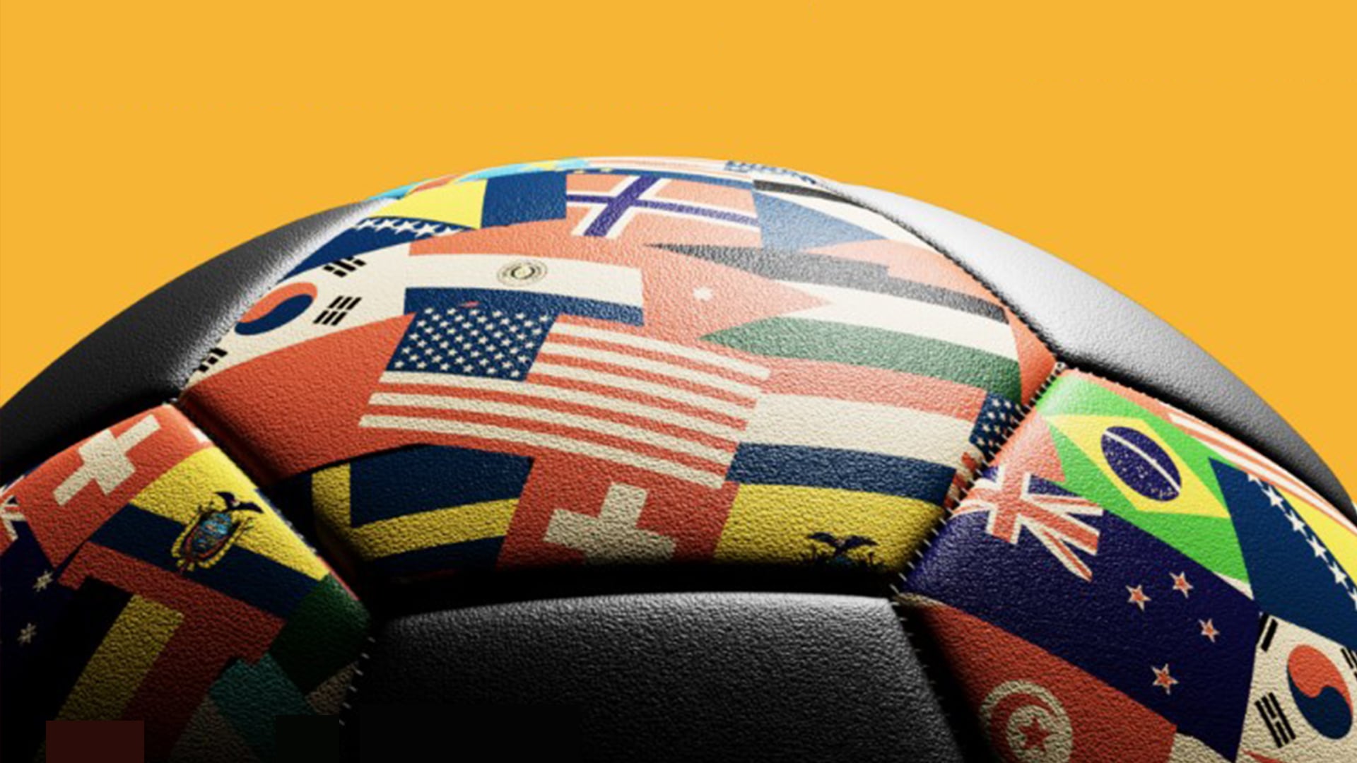 soccer ball with flags all over it.